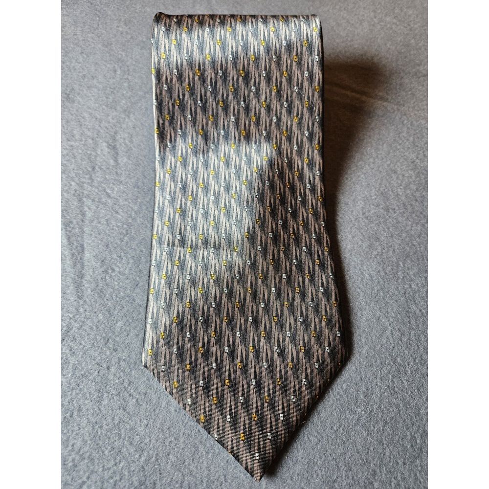 Yves Saint Laurent Silk Tie Gray Geometric Men Necktie USA 56" x 3.75" Polyester